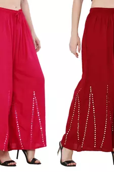 Mirror / Stone work embrodiery Combo Palazzo Pant Pink , Maroon