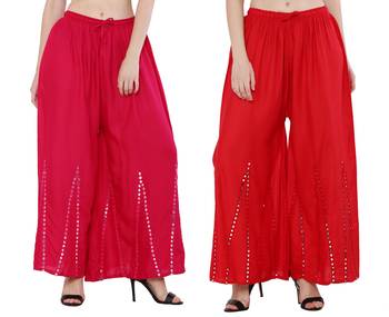 Mirror / Stone work embrodiery Combo Palazzo Pant Pink , Red 1