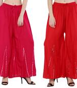 Mirror / Stone work embrodiery Combo Palazzo Pant Pink , Red