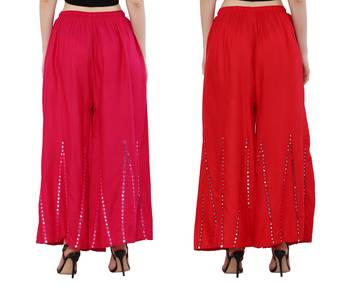 Mirror / Stone work embrodiery Combo Palazzo Pant Pink , Red 2