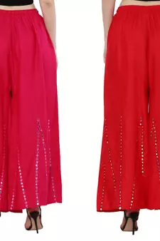 Mirror / Stone work embrodiery Combo Palazzo Pant Pink , Red