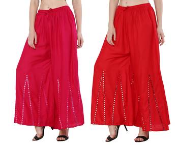 Mirror / Stone work embrodiery Combo Palazzo Pant Pink , Red 3