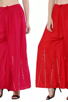 Mirror / Stone work embrodiery Combo Palazzo Pant Pink , Red