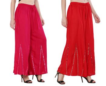 Mirror / Stone work embrodiery Combo Palazzo Pant Pink , Red 4