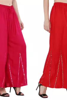 Mirror / Stone work embrodiery Combo Palazzo Pant Pink , Red