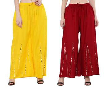 Mirror / Stone work embrodiery Combo Palazzo Pant Yellow , Maroon 1