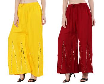 Mirror / Stone work embrodiery Combo Palazzo Pant Yellow , Maroon 2