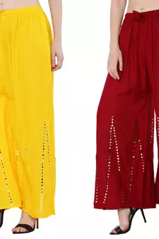 Mirror / Stone work embrodiery Combo Palazzo Pant Yellow , Maroon