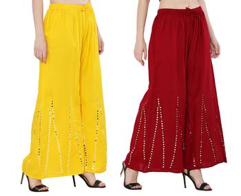 Mirror / Stone work embrodiery Combo Palazzo Pant Yellow , Maroon 3