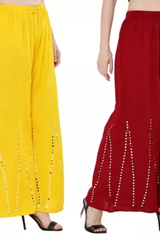Mirror / Stone work embrodiery Combo Palazzo Pant Yellow , Maroon