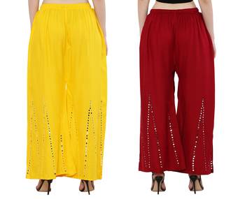 Mirror / Stone work embrodiery Combo Palazzo Pant Yellow , Maroon 4
