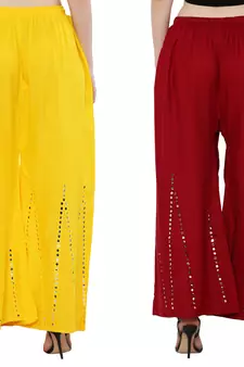 Mirror / Stone work embrodiery Combo Palazzo Pant Yellow , Maroon