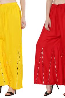 Mirror / Stone work embrodiery Combo Palazzo Pant Yellow , Red