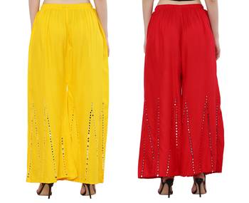 Mirror / Stone work embrodiery Combo Palazzo Pant Yellow , Red 2