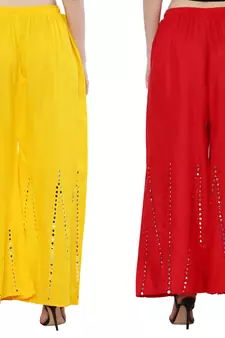 Mirror / Stone work embrodiery Combo Palazzo Pant Yellow , Red