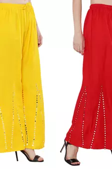 Mirror / Stone work embrodiery Combo Palazzo Pant Yellow , Red