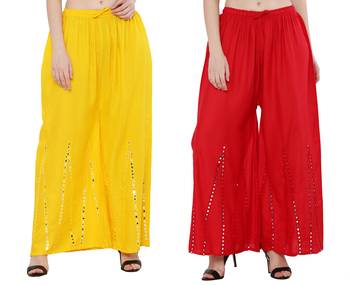 Mirror / Stone work embrodiery Combo Palazzo Pant Yellow , Red 4