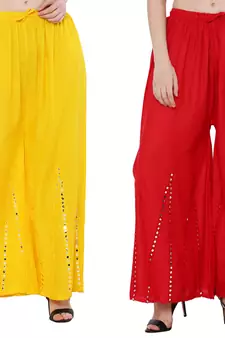 Mirror / Stone work embrodiery Combo Palazzo Pant Yellow , Red