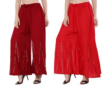 Mirror / Stone work embrodiery Combo Palazzo Pant Maroon , Red 1