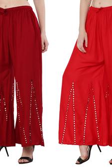 Mirror / Stone work embrodiery Combo Palazzo Pant Maroon , Red