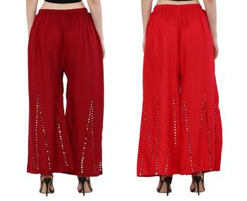 Mirror / Stone work embrodiery Combo Palazzo Pant Maroon , Red 2