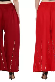 Mirror / Stone work embrodiery Combo Palazzo Pant Maroon , Red