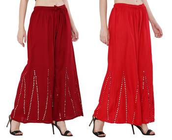 Mirror / Stone work embrodiery Combo Palazzo Pant Maroon , Red 3
