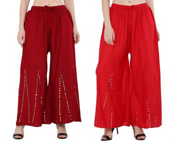 Mirror / Stone work embrodiery Combo Palazzo Pant Maroon , Red 4