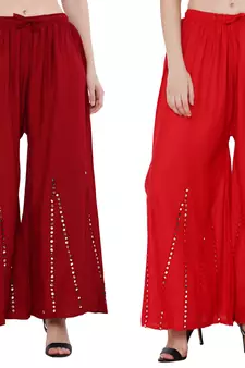 Mirror / Stone work embrodiery Combo Palazzo Pant Maroon , Red