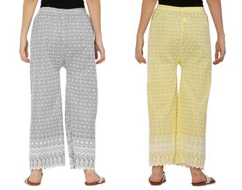 Chikankari Cotton Plazzo Pant Combo Grey , Yellow Free Size 1