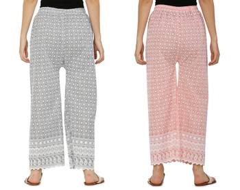 Chikankari Cotton Plazzo Pant Combo Grey , Peach Free Size 1