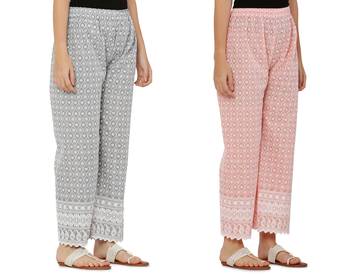 Chikankari Cotton Plazzo Pant Combo Grey , Peach Free Size 3