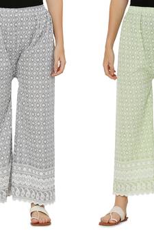 Chikankari Cotton Plazzo Pant Combo Grey , Mint Green Free Size