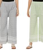 Chikankari Cotton Plazzo Pant Combo Grey , Mint Green Free Size