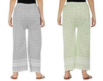 Chikankari Cotton Plazzo Pant Combo Grey , Mint Green Free Size 2