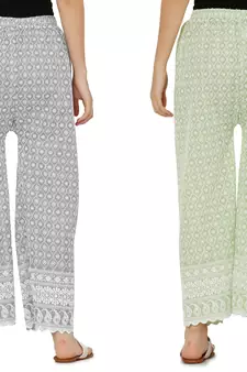 Chikankari Cotton Plazzo Pant Combo Grey , Mint Green Free Size