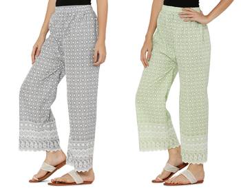 Chikankari Cotton Plazzo Pant Combo Grey , Mint Green Free Size 3