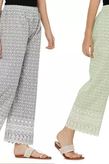 Chikankari Cotton Plazzo Pant Combo Grey , Mint Green Free Size