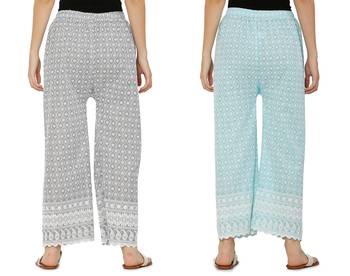Chikankari Cotton Plazzo Pant Combo Grey , Aqua Blue Free Size 1