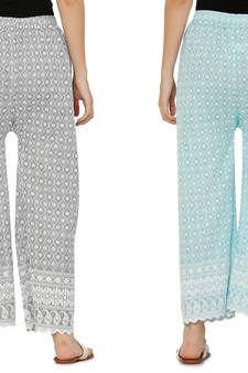 Chikankari Cotton Plazzo Pant Combo Grey , Aqua Blue Free Size