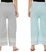 Chikankari Cotton Plazzo Pant Combo Grey , Aqua Blue Free Size