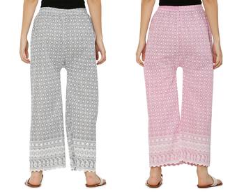 Chikankari Cotton Plazzo Pant Combo Grey ,Baby Pink Free Size 1