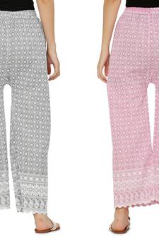 Chikankari Cotton Plazzo Pant Combo Grey ,Baby Pink Free Size