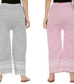 Chikankari Cotton Plazzo Pant Combo Grey ,Baby Pink Free Size
