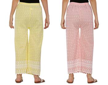 Chikankari Cotton Plazzo Pant Combo Yellow , Peach Free Size 1