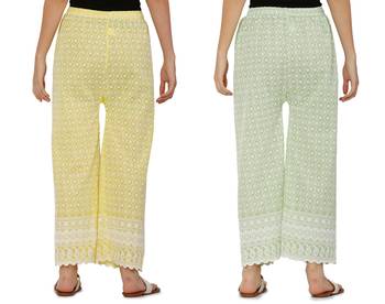 Chikankari Cotton Plazzo Pant Combo Yellow , Mint Green Free Size 1