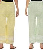 Chikankari Cotton Plazzo Pant Combo Yellow , Mint Green Free Size