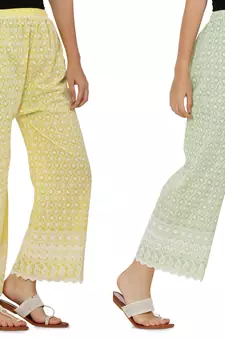 Chikankari Cotton Plazzo Pant Combo Yellow , Mint Green Free Size