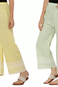 Chikankari Cotton Plazzo Pant Combo Yellow , Mint Green Free Size
