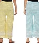 Chikankari Cotton Plazzo Pant Combo Yellow , Aqua Blue Free Size